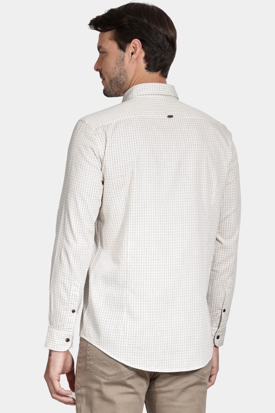 Camisa Manga Longa Move Slim Fio Melange Xadrez Natural Com Cinza — foto 4 de 6