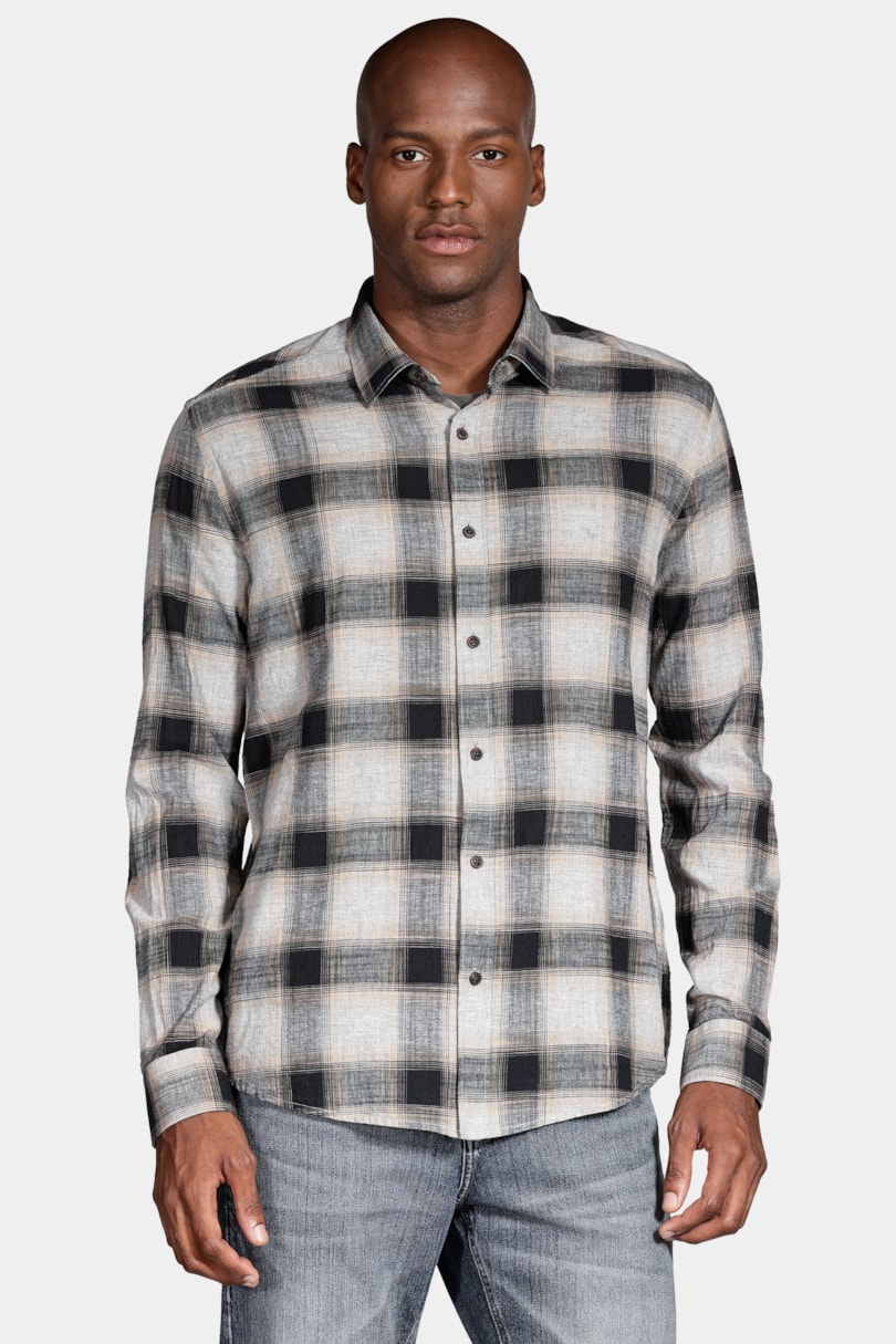 Camisa Manga Longa Move Slim Xadrez Mescla Cinza Mescla Com Preto