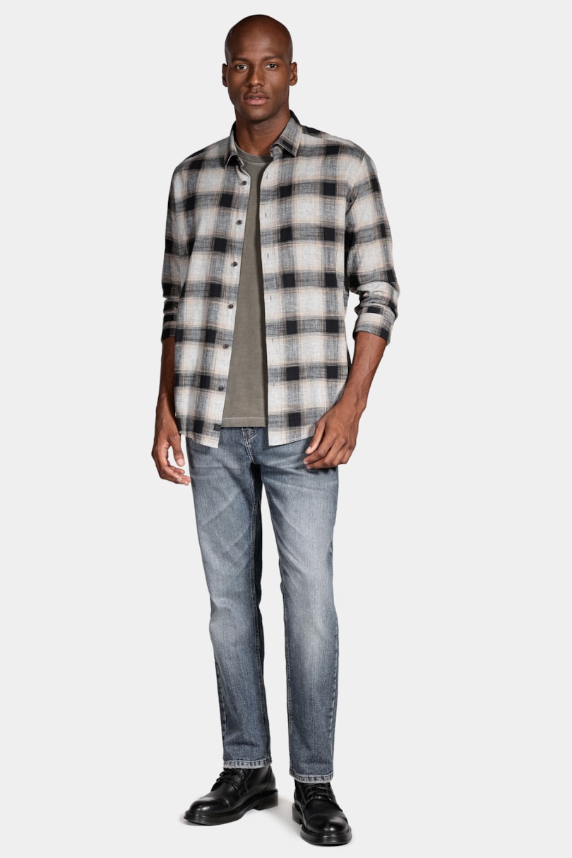 Camisa Manga Longa Move Slim Xadrez Mescla Cinza Mescla Com Preto