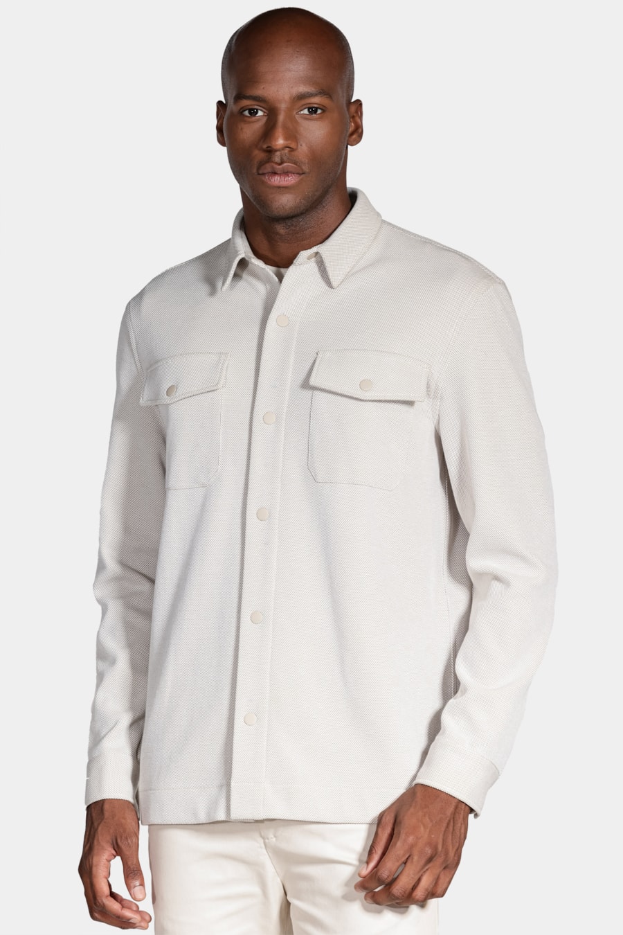 Camisa Manga Longa Overshirt em Piquet Duo Cáqui — foto 1 de 5