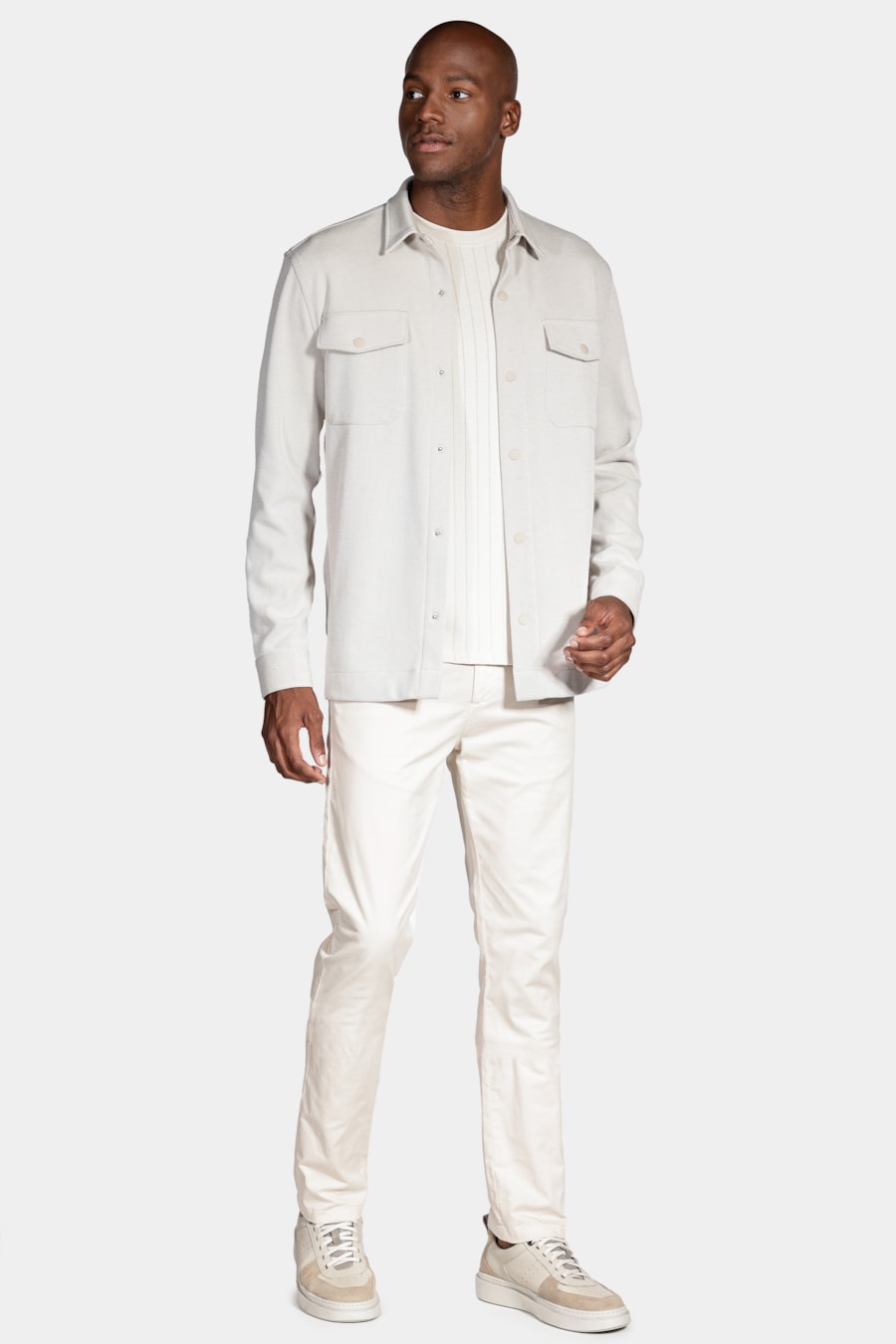 Camisa Manga Longa Overshirt em Piquet Duo Cáqui — foto 2 de 5