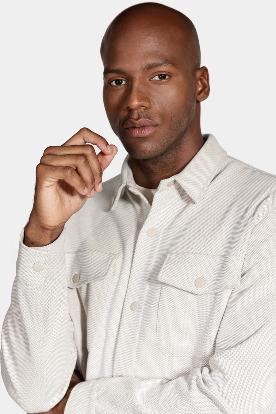 Camisa Manga Longa Overshirt em Piquet Duo Cáqui — foto 3 de 5