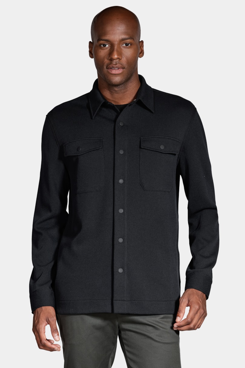 Camisa Manga Longa Overshirt em Piquet Duo Preto