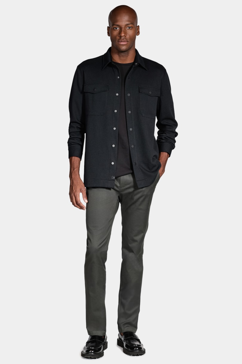 Camisa Manga Longa Overshirt em Piquet Duo Preto