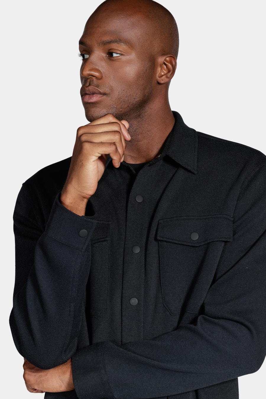 Camisa Manga Longa Overshirt em Piquet Duo Preto — foto 3 de 6