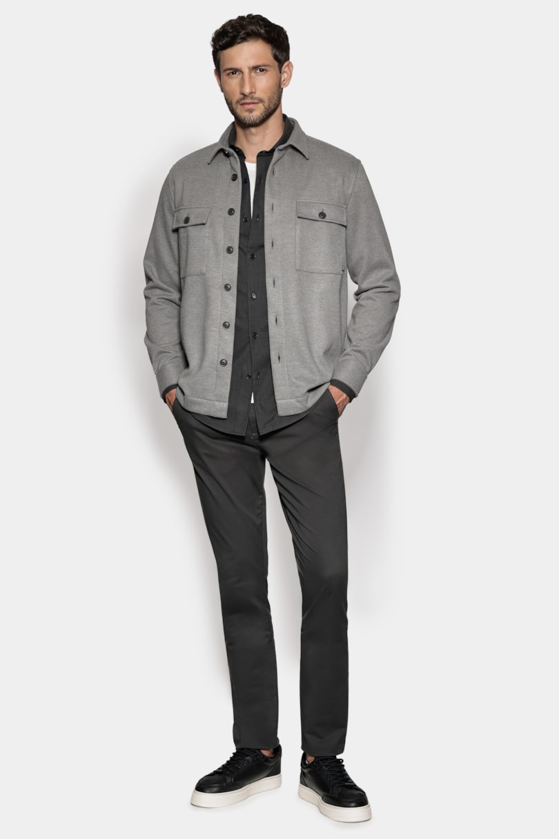 Camisa Manga Longa Overshirt Feltro Fall Cinza