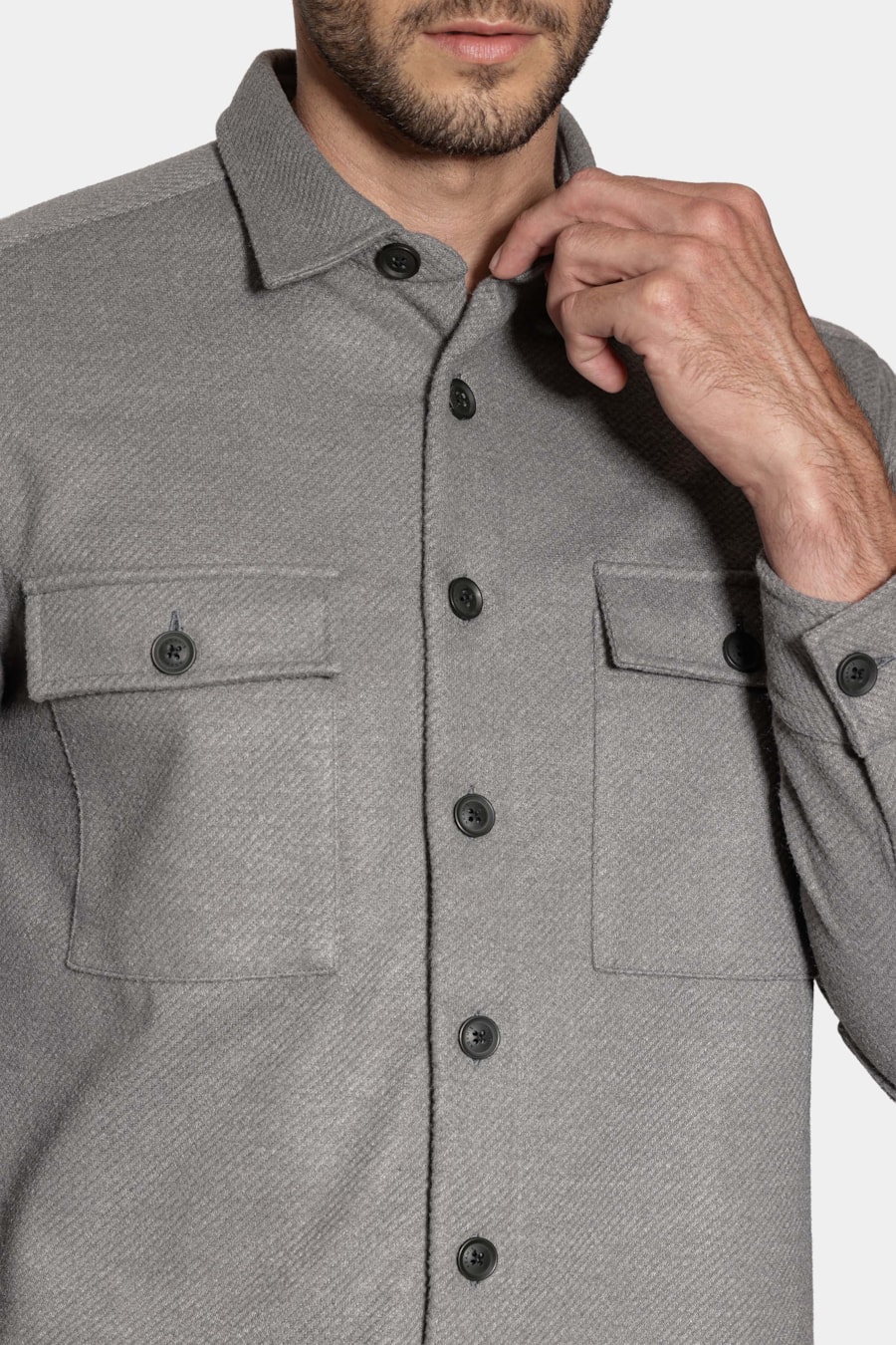 Camisa Manga Longa Overshirt Feltro Fall Cinza — foto 3 de 6