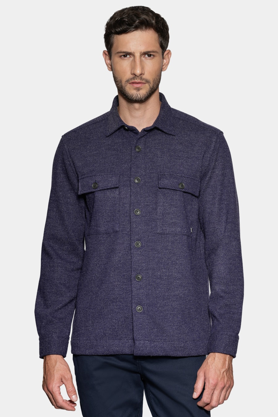 Camisa Manga Longa Overshirt Feltro Fall Marinho — foto 1 de 7
