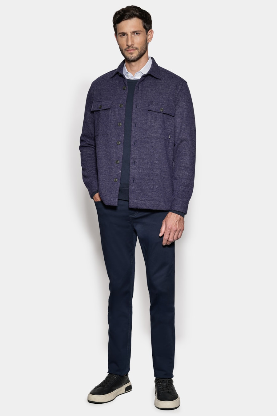 Camisa Manga Longa Overshirt Feltro Fall Marinho — foto 2 de 7