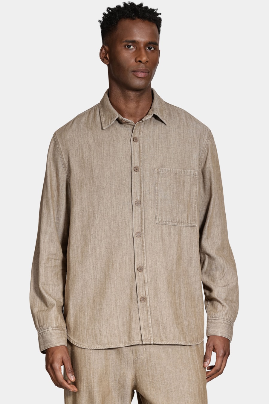 Camisa Manga Longa Overshirt Jeans Caqui Escuro — foto 1 de 7