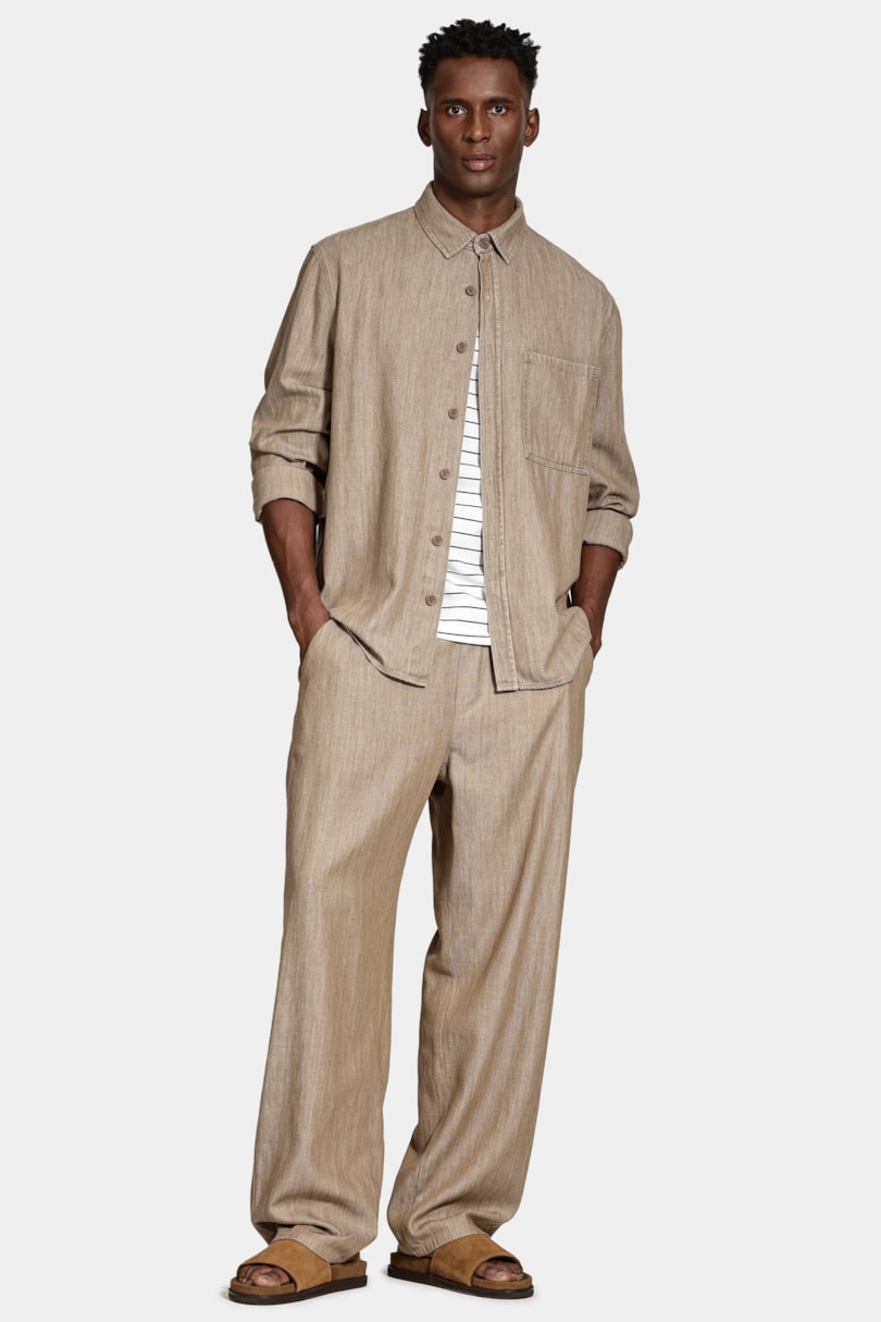 Camisa Manga Longa Overshirt Jeans Caqui Escuro