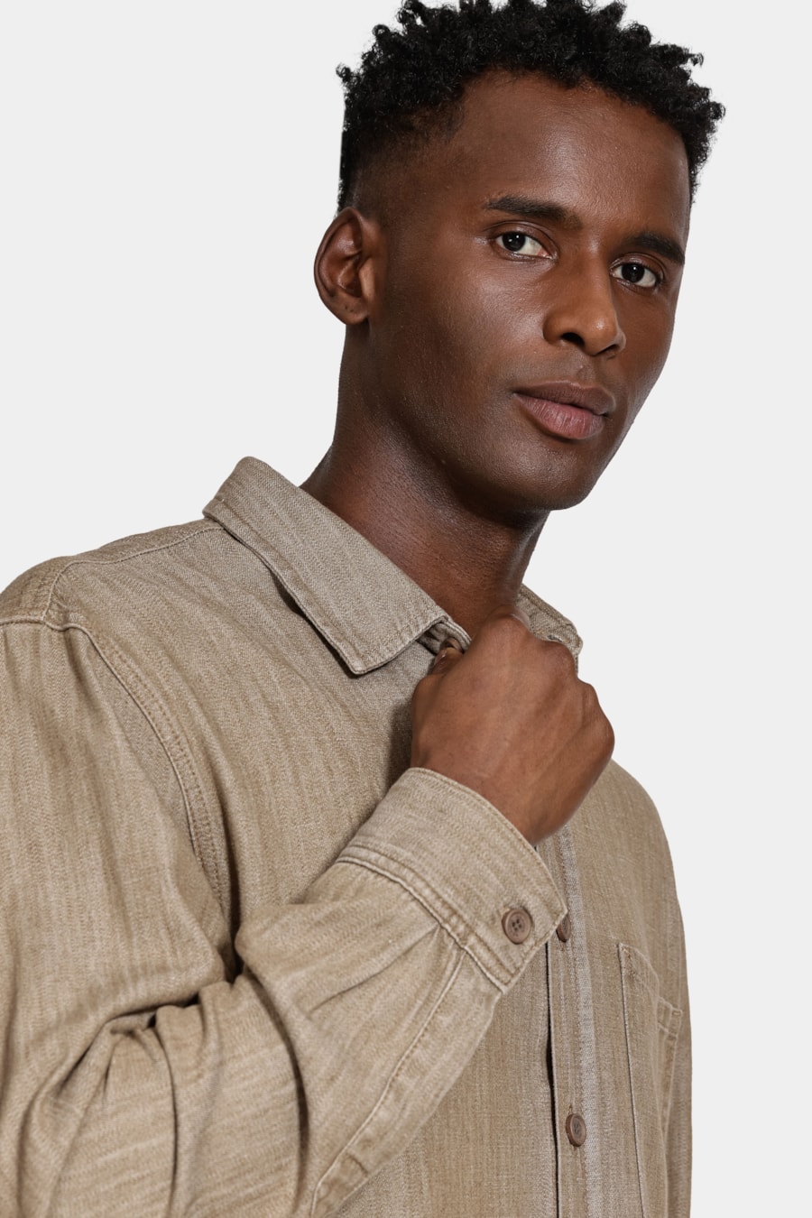 Camisa Manga Longa Overshirt Jeans Caqui Escuro — foto 3 de 7