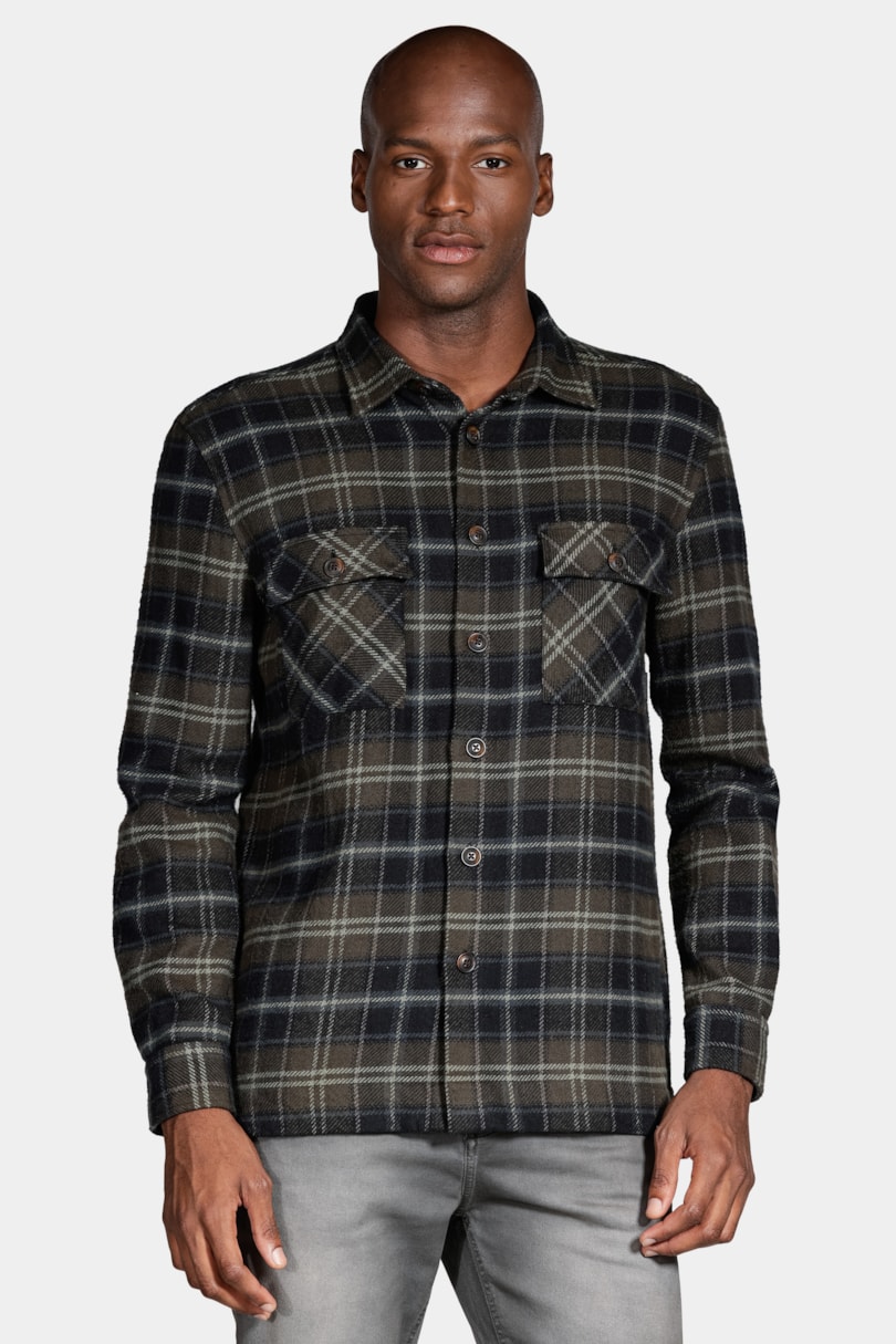 Camisa Manga Longa Overshirt Maxi Xadrez Verde Com Preto