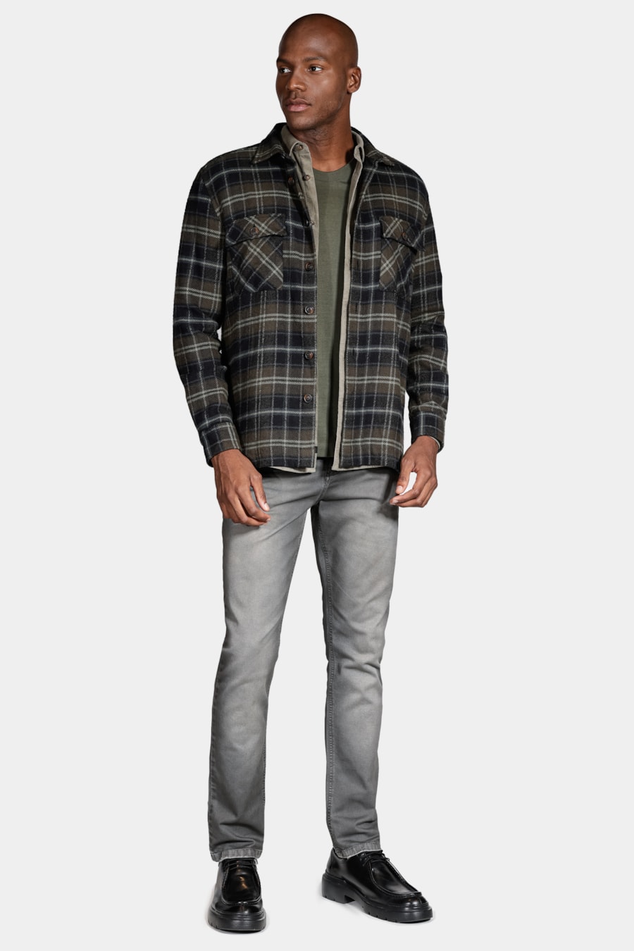Camisa Manga Longa Overshirt Maxi Xadrez Verde Com Preto — foto 2 de 6