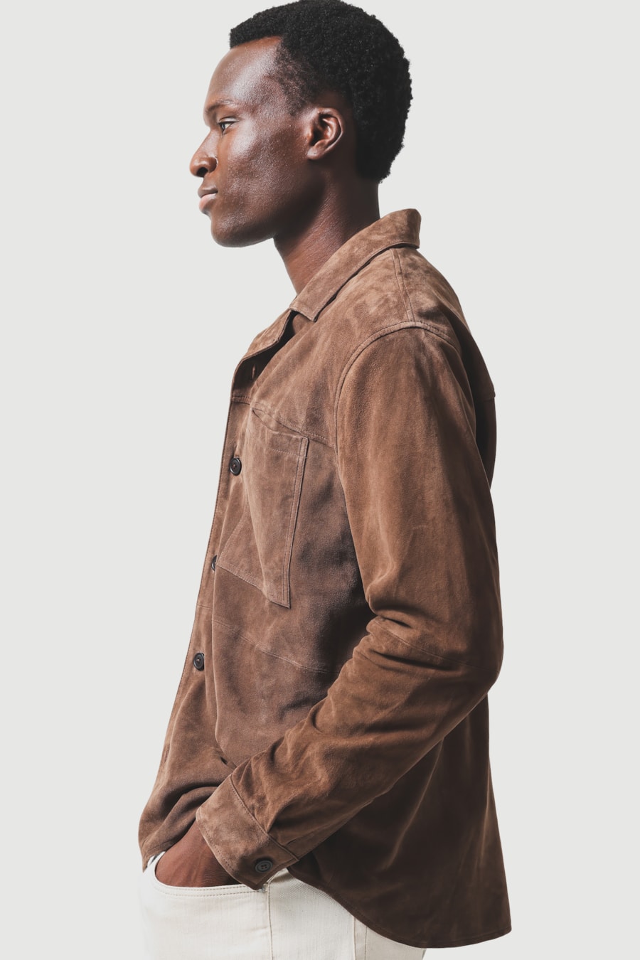 Camisa Manga Longa Overshirt Suede Caqui — foto 3 de 7