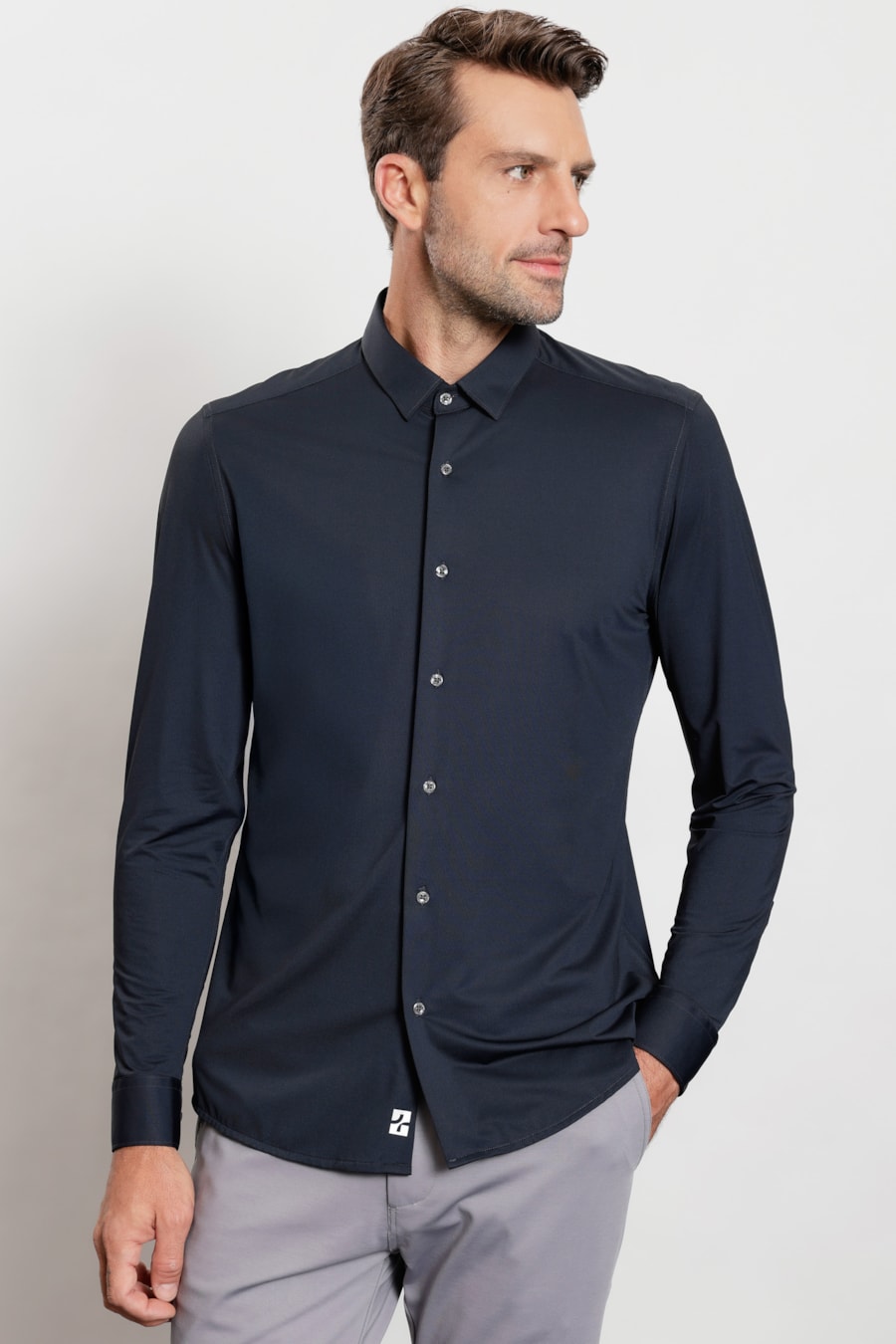 Camisa Manga Longa Oxford Breeze Azul Marinho — foto 1 de 5