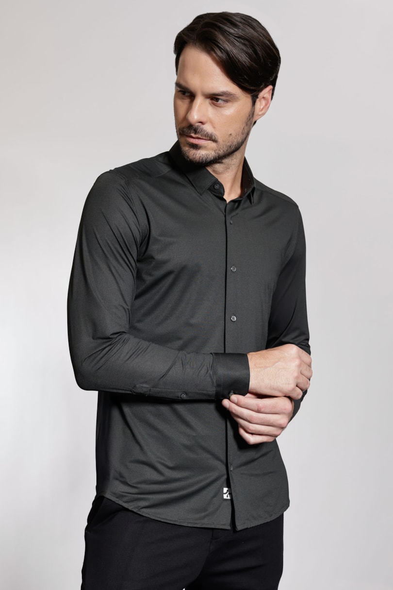 Camisa Manga Longa Oxford Breeze Cinza Grafite