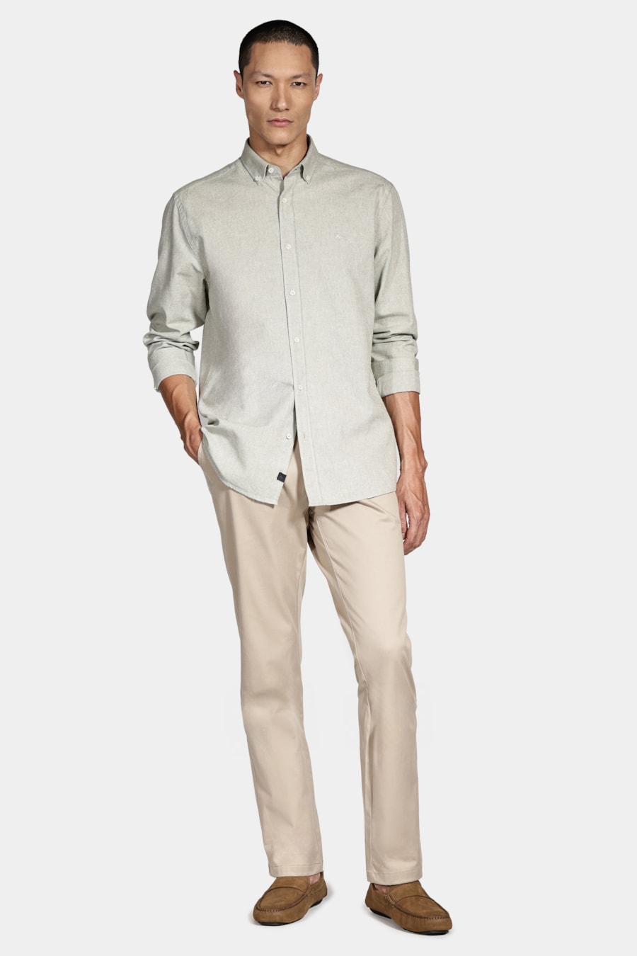 Camisa Manga Longa Oxford Button Down Planalto Verde Folha — foto 2 de 5