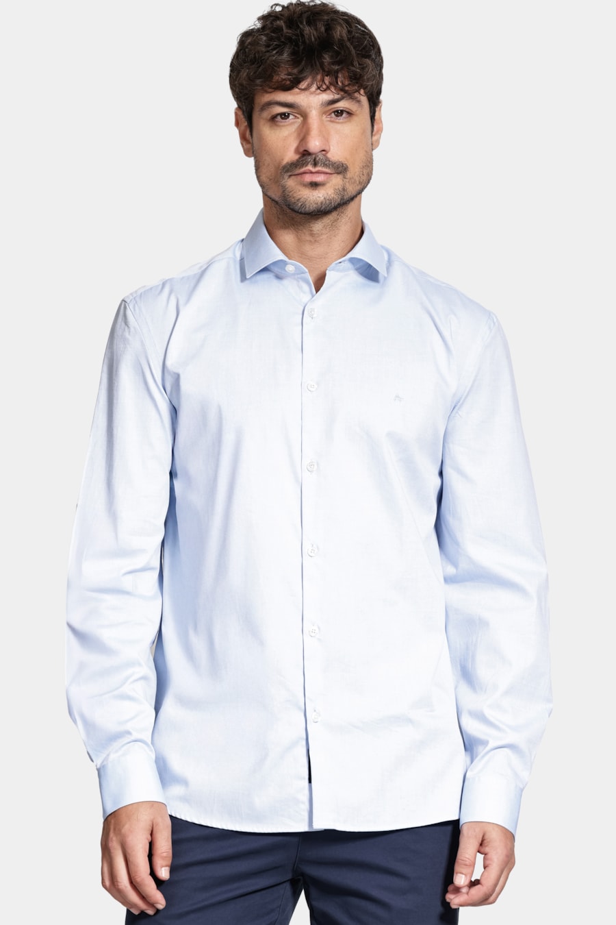 Camisa Manga Longa Pinpoint Azul — foto 1 de 6