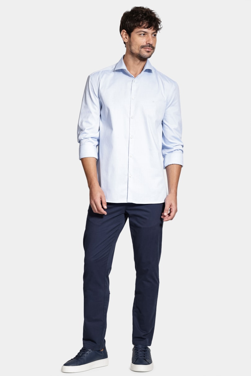 Camisa Manga Longa Pinpoint Azul