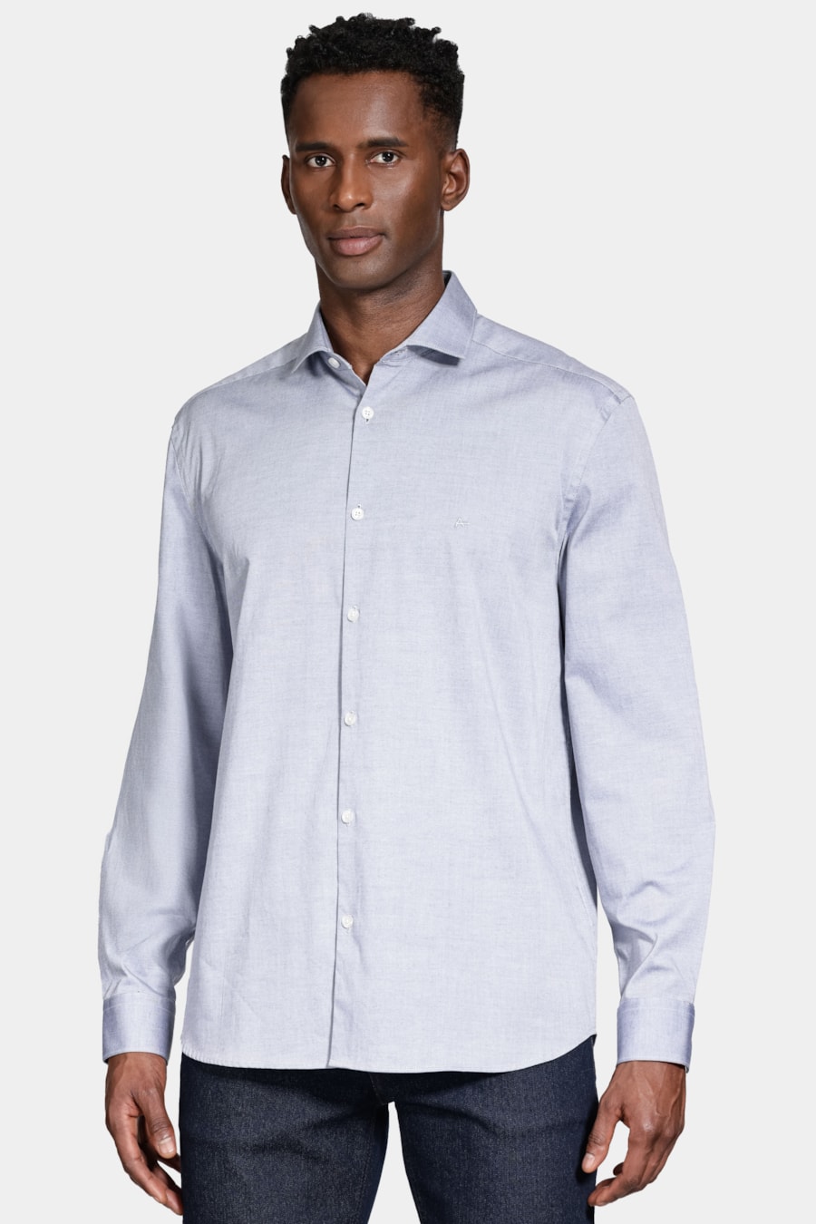 Camisa Manga Longa Pinpoint Azul Escuro — foto 1 de 6