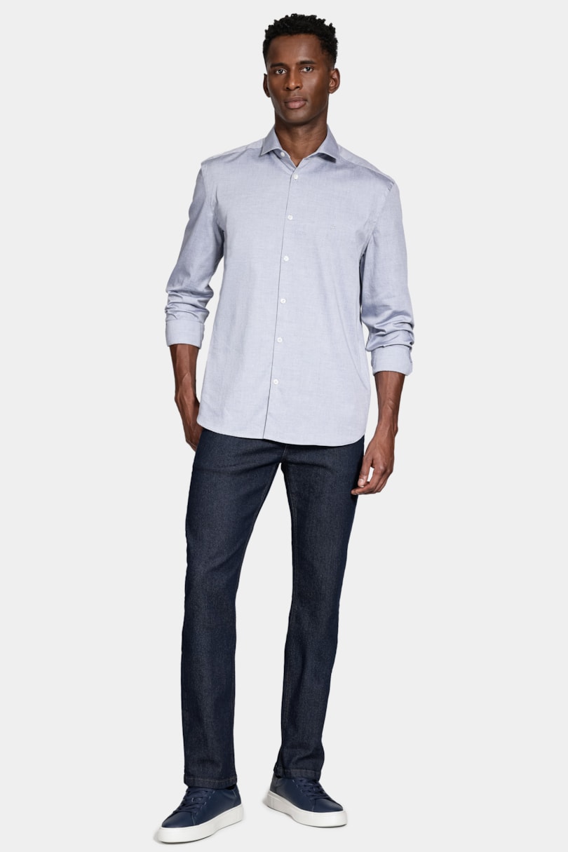 Camisa Manga Longa Pinpoint Azul Escuro