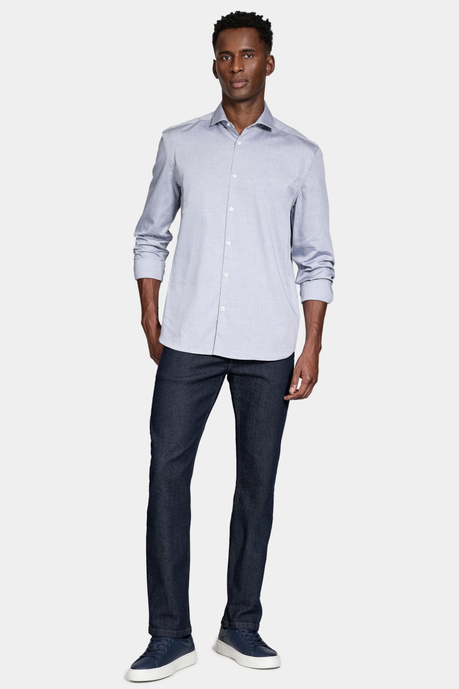 Camisa Manga Longa Pinpoint Azul Escuro — foto 2 de 6