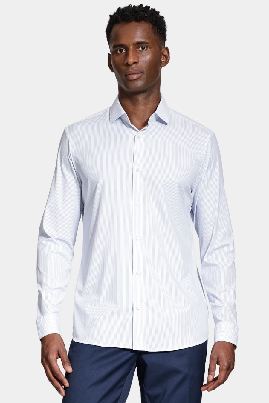 Camisa Manga Longa Poliamida Tech Flex Listrada Azul e Branca — foto 1 de 5
