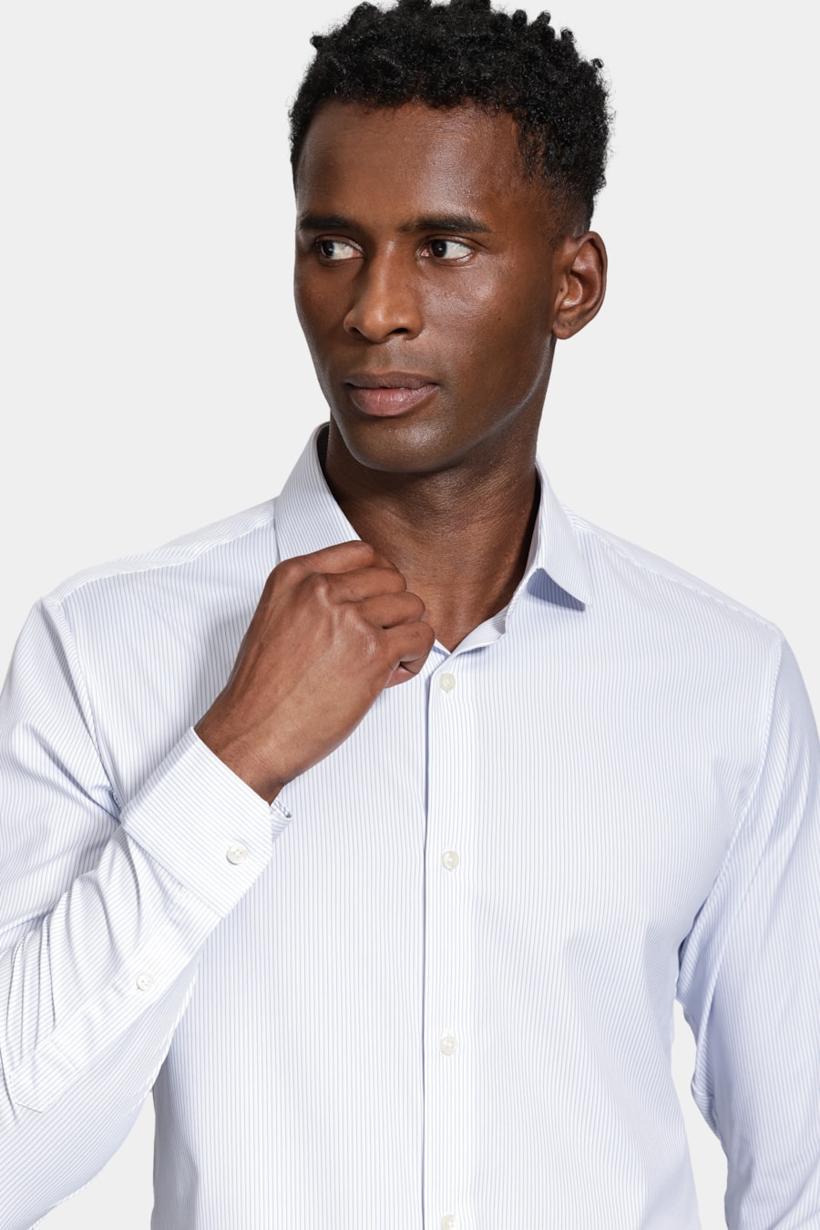 Camisa Manga Longa Poliamida Tech Flex Listrada Azul e Branca — foto 3 de 5