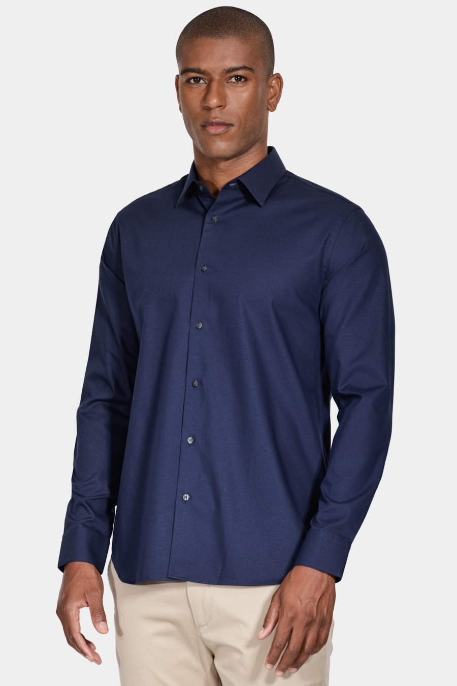 Camisa Manga Longa Premium Slim Fio 50 Maquinetada Marinho — foto 1 de 5