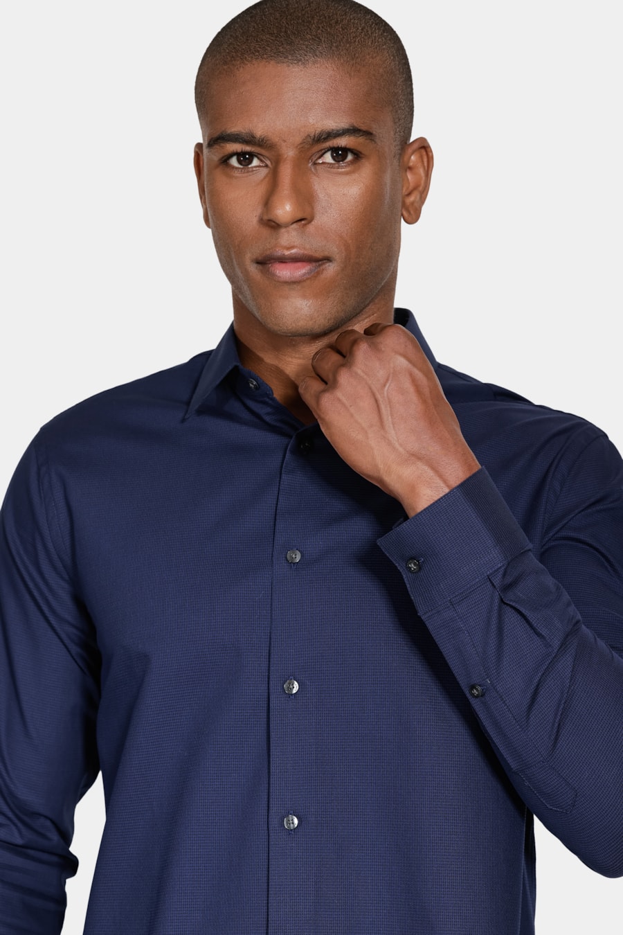 Camisa Manga Longa Premium Slim Fio 50 Maquinetada Marinho — foto 3 de 5