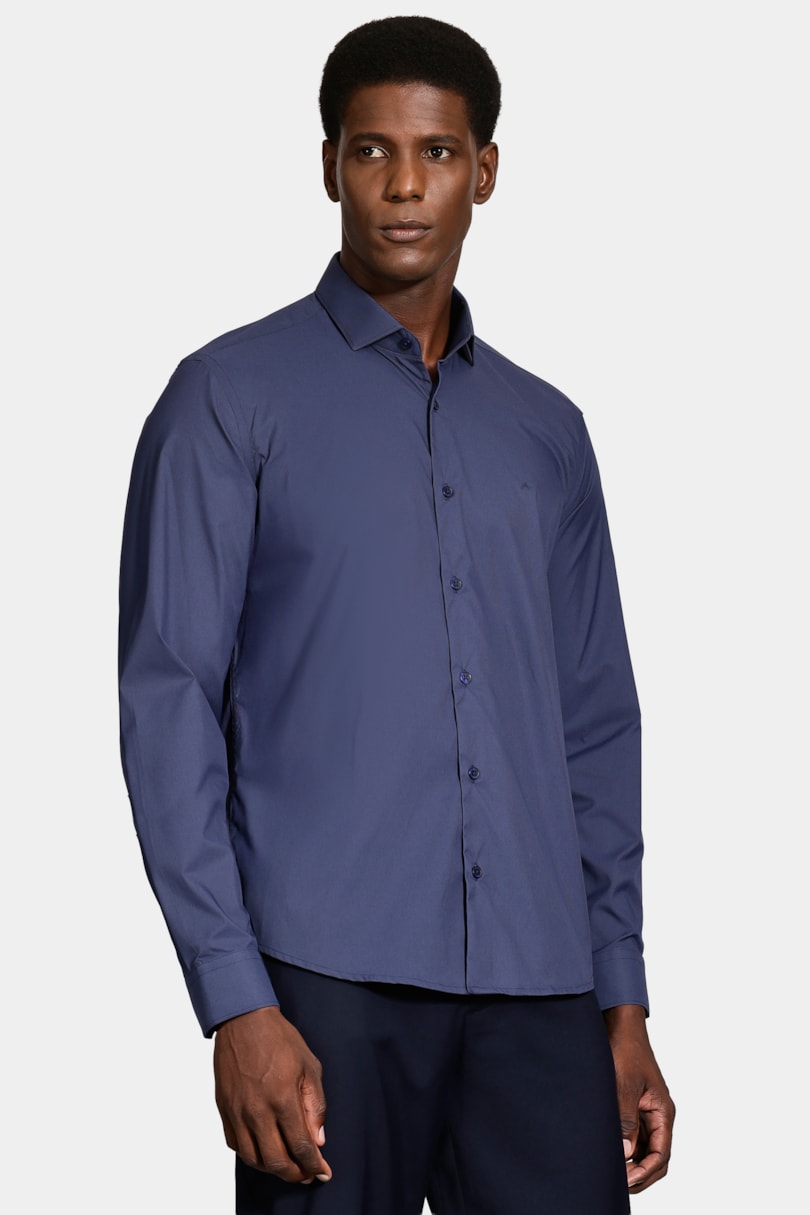 Camisa Manga Longa Reg Poliamida Liso Azul Escuro
