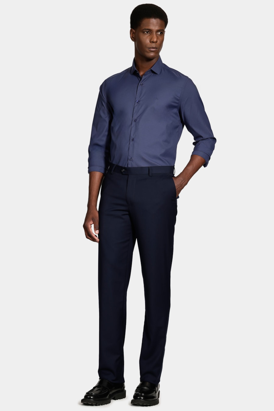 Camisa Manga Longa Reg Poliamida Liso Azul Escuro — foto 2 de 6