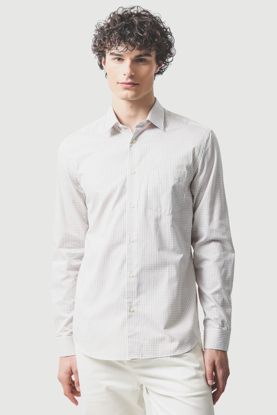 Camisa Manga Longa Regular Algodao 50 Xadrez Branco C/Areia — foto 1 de 6