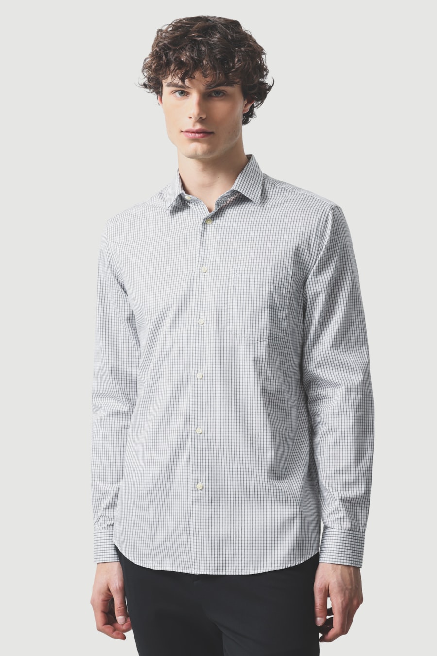 Camisa Manga Longa Regular Algodao 50 Xadrez Branco C/Cinza — foto 1 de 6