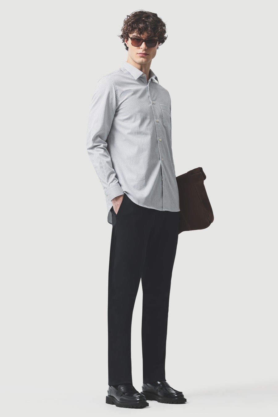 Camisa Manga Longa Regular Algodao 50 Xadrez Branco C/Cinza — foto 2 de 6