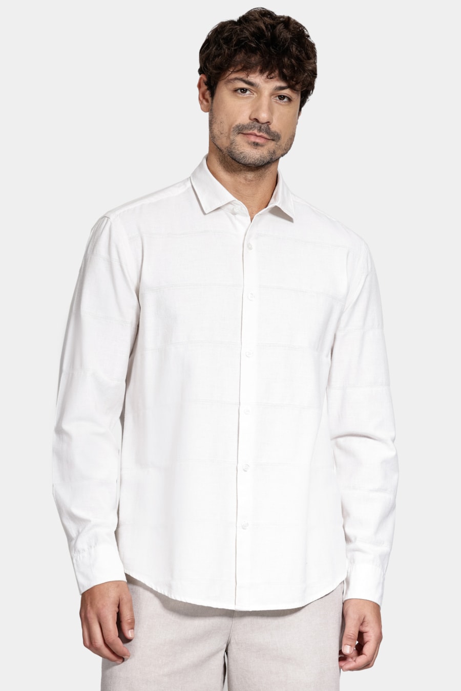 Camisa Manga Longa Regular Algodão Capri Maquinetado Natural — foto 1 de 8