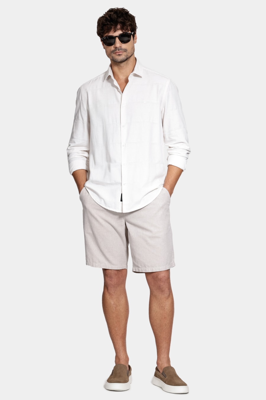 Camisa Manga Longa Regular Algodão Capri Maquinetado Natural — foto 2 de 8