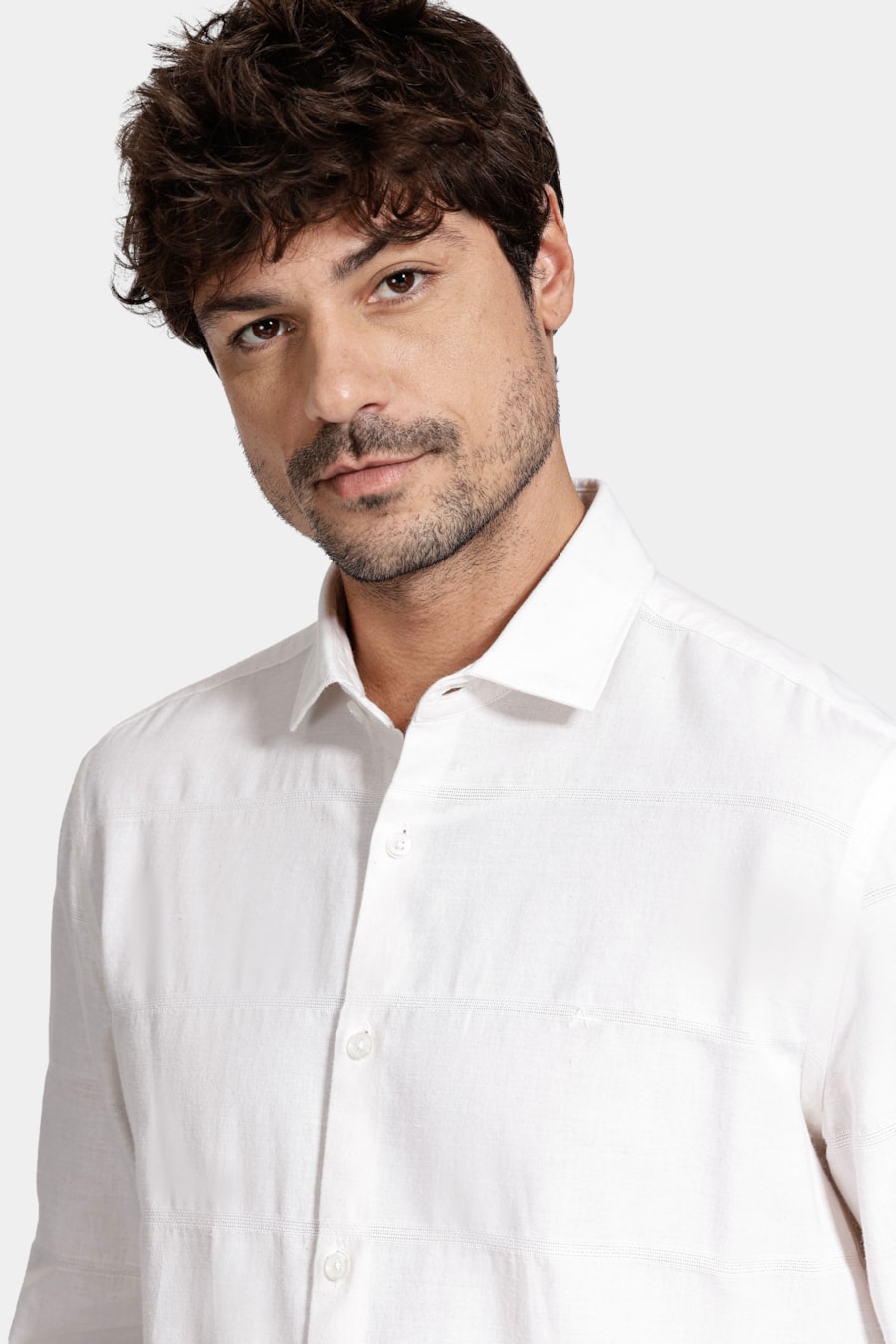 Camisa Manga Longa Regular Algodão Capri Maquinetado Natural — foto 3 de 8