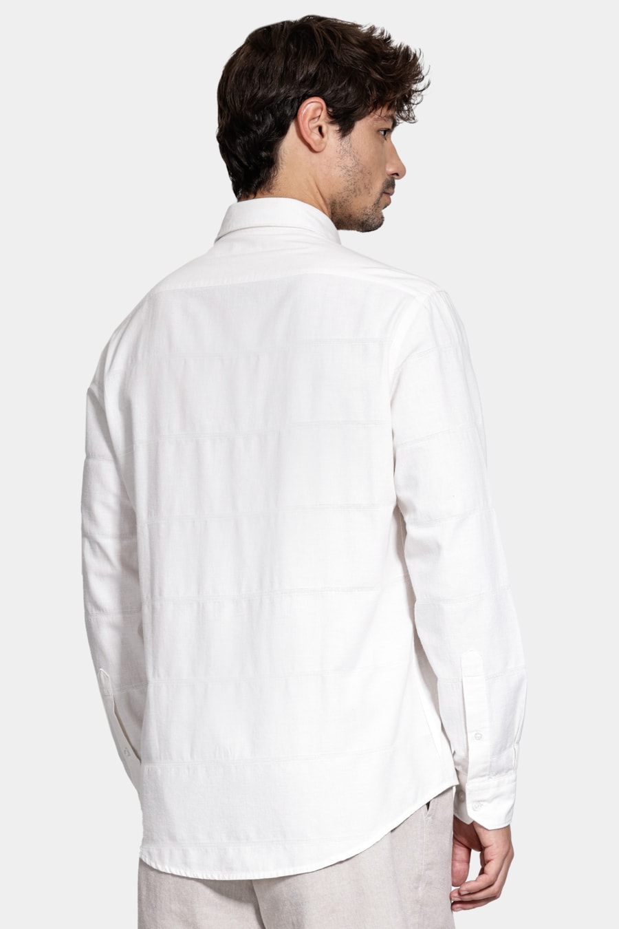 Camisa Manga Longa Regular Algodão Capri Maquinetado Natural — foto 4 de 8