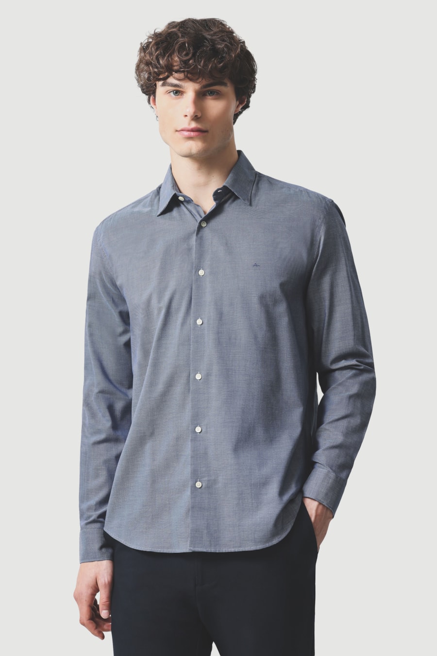 Camisa Manga Longa Regular Algodão Egípcio Dots 50 Azul C/Branco — foto 1 de 6