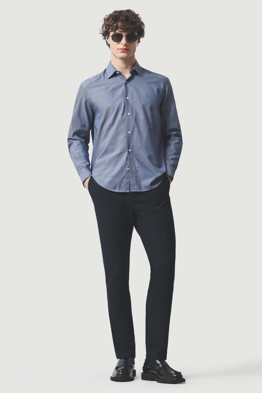 Camisa Manga Longa Regular Algodão Egípcio Dots 50 Azul C/Branco — foto 2 de 6