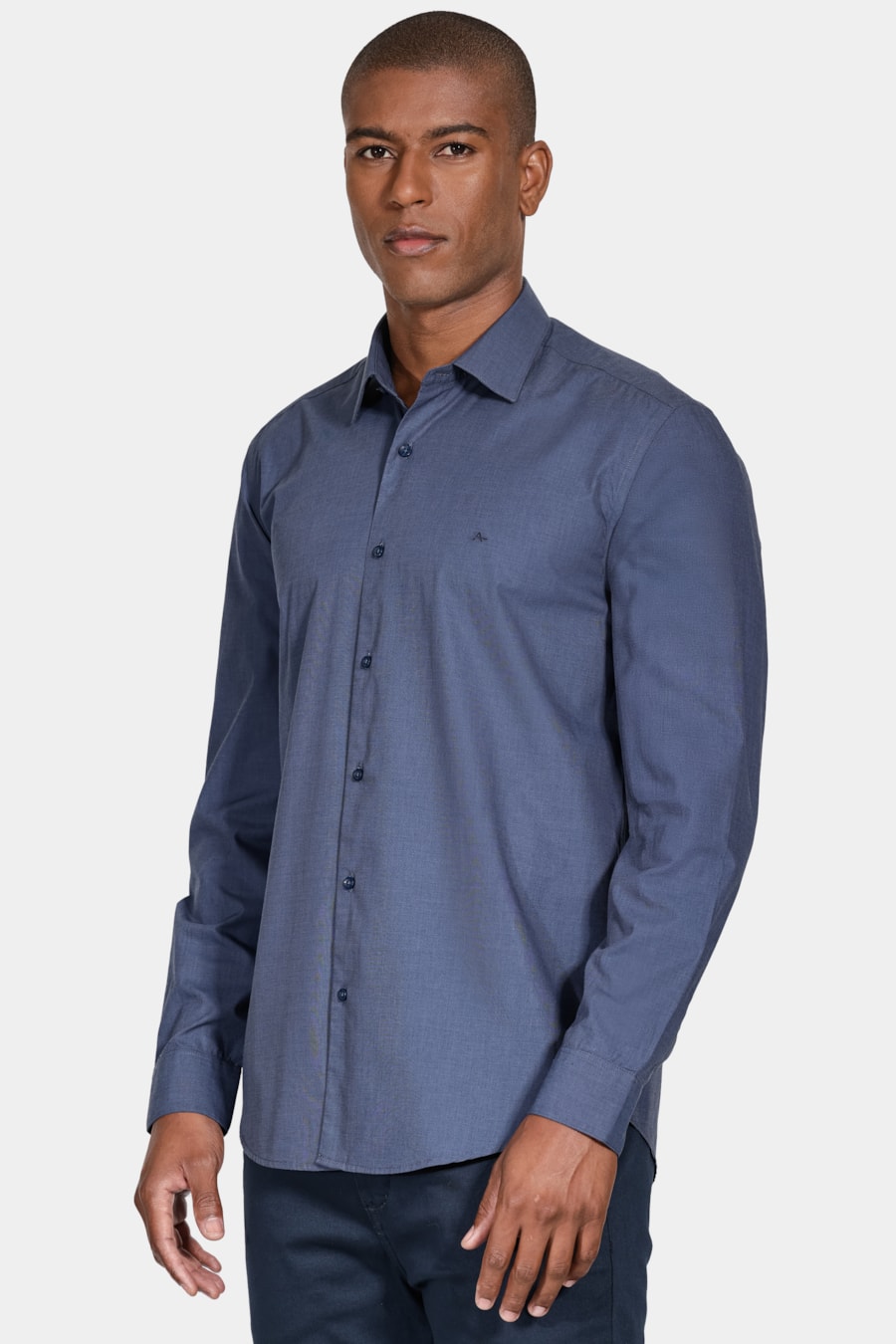 Camisa Manga Longa Regular Algodão Egípcio Fil a Fil Barolo Azul — foto 1 de 6