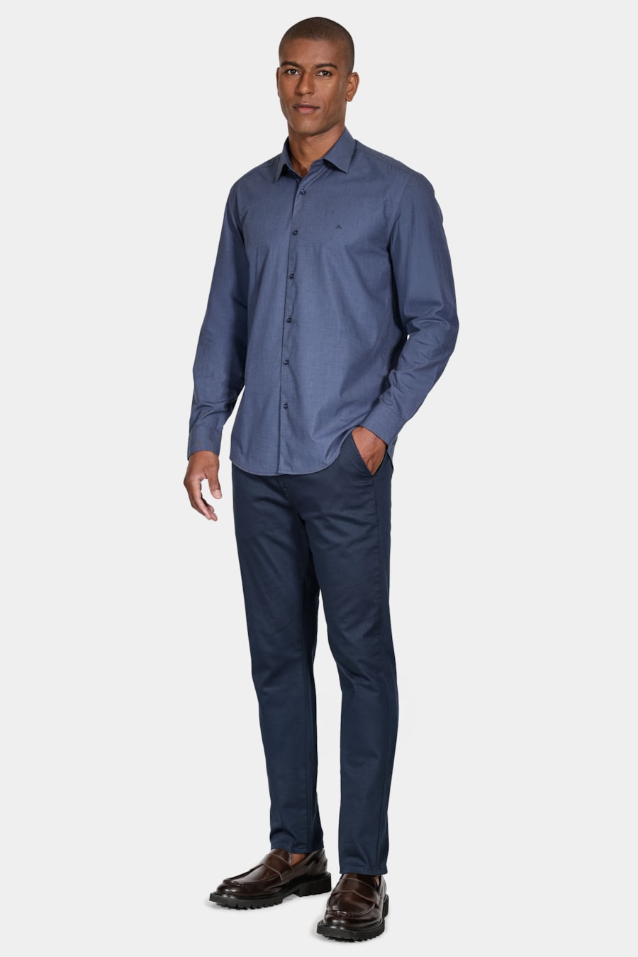 Camisa Manga Longa Regular Algodão Egípcio Fil a Fil Barolo Azul — foto 2 de 6