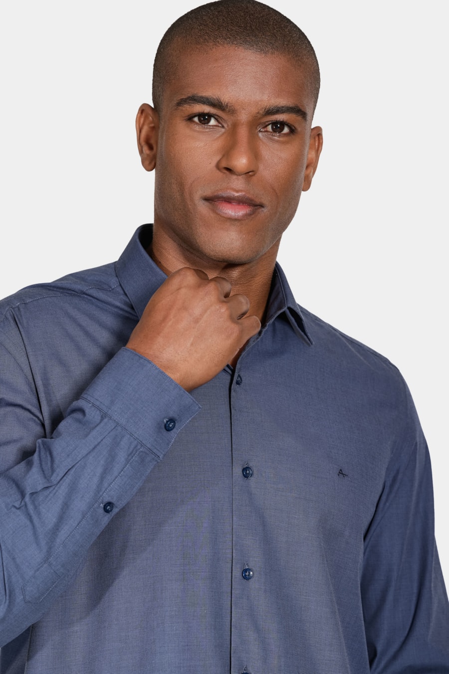 Camisa Manga Longa Regular Algodão Egípcio Fil a Fil Barolo Azul — foto 3 de 6