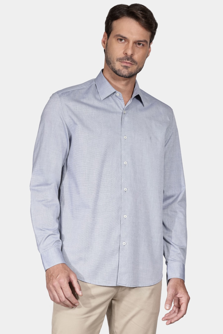 Camisa Manga Longa Regular Algodão Egípcio Fil a Fil Barolo Azul Médio — foto 1 de 6