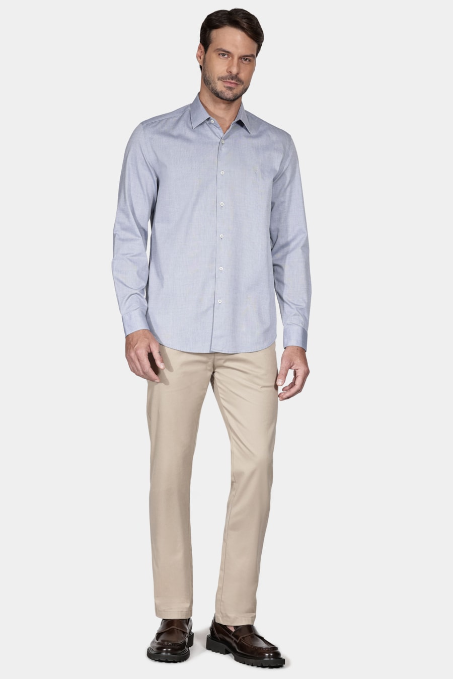 Camisa Manga Longa Regular Algodão Egípcio Fil a Fil Barolo Azul Médio — foto 2 de 6