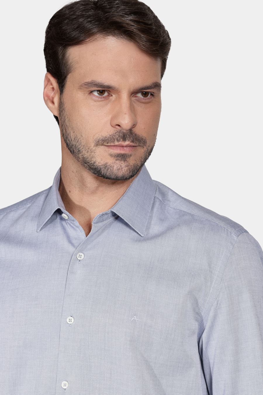 Camisa Manga Longa Regular Algodão Egípcio Fil a Fil Barolo Azul Médio — foto 3 de 6