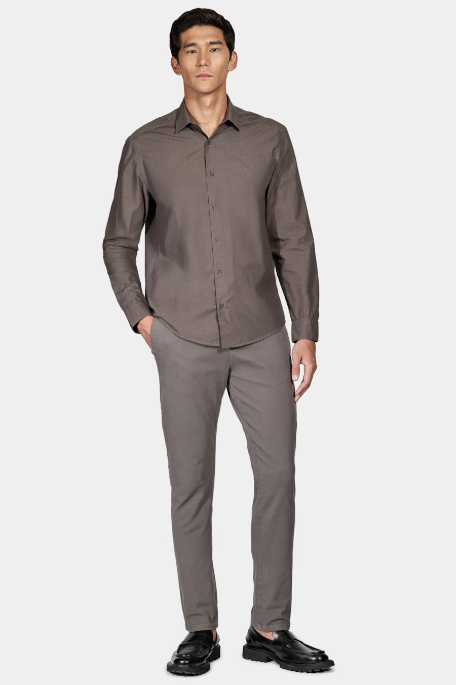 Camisa Manga Longa Regular Algodão Egípcio Fil a Fil Barolo Café — foto 2 de 5