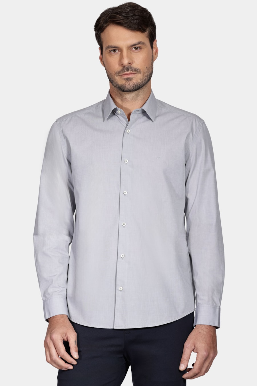 Camisa Manga Longa Regular Algodão Egípcio Fil a Fil Barolo Cinza — foto 1 de 6